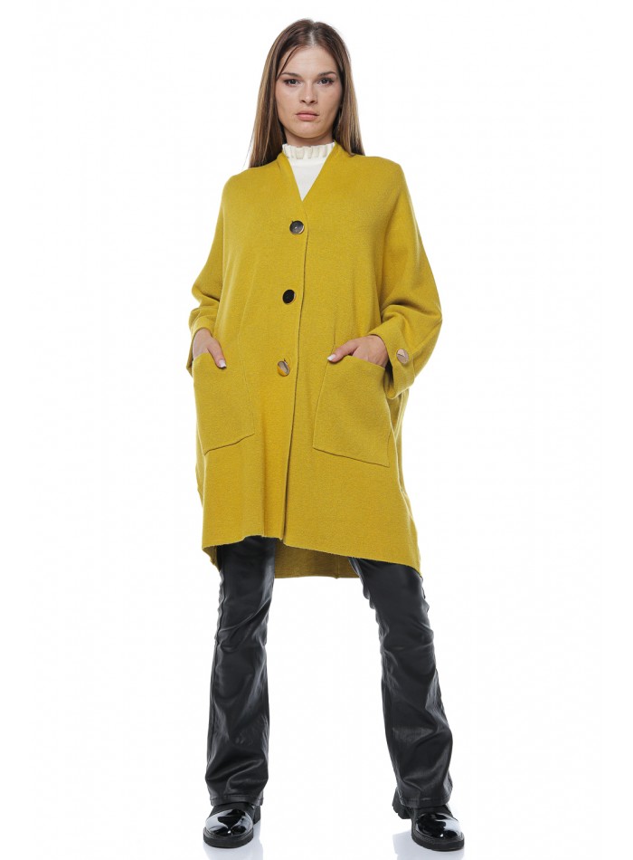 Jacheta oversize cu nasturi aurii, mustar